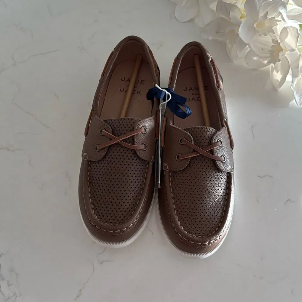 Janie and Jack Perforated Boat Shoe in Brown Size 3K
